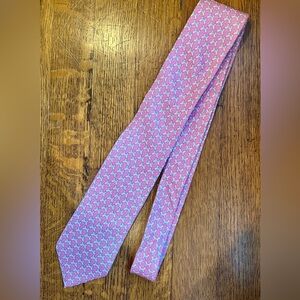 Men’s Ferragamo Silk Tie- lovebirds and logo on pink